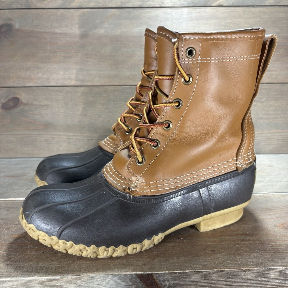 ll bean duck boots womens size 6 shoes brown leather lined waterproof rain
